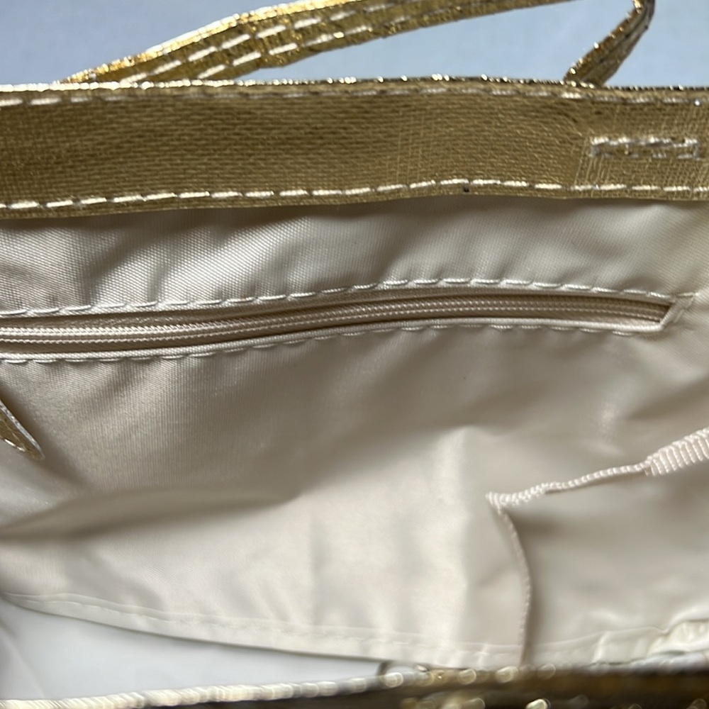 Mark Gold Zipper Bag Vinyl Lining and Tan Gold Vinyl Tote Bag - Picture 8 of 9